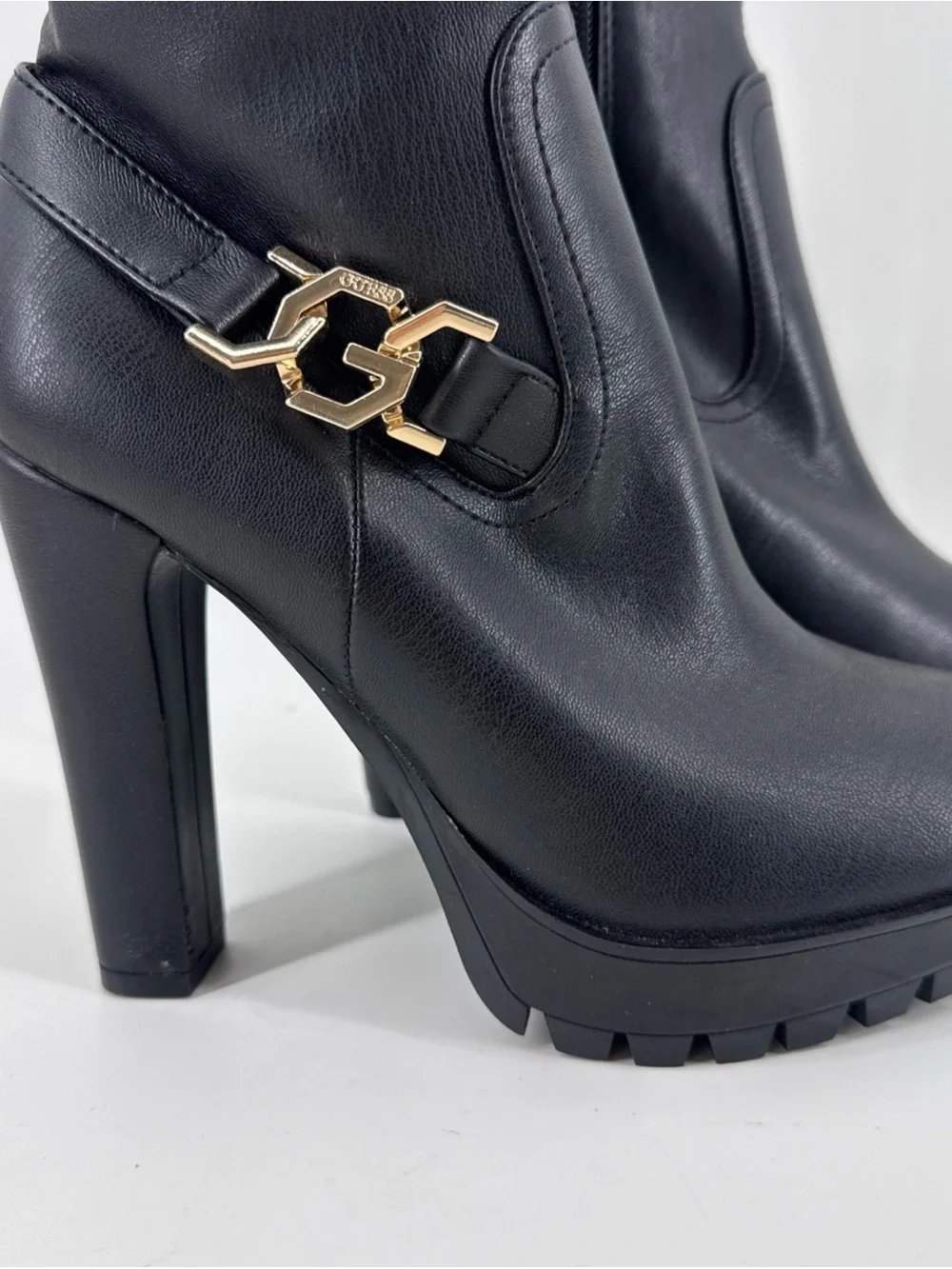 Guess Black Over-the-Knee Boots with Gold Chain Accent